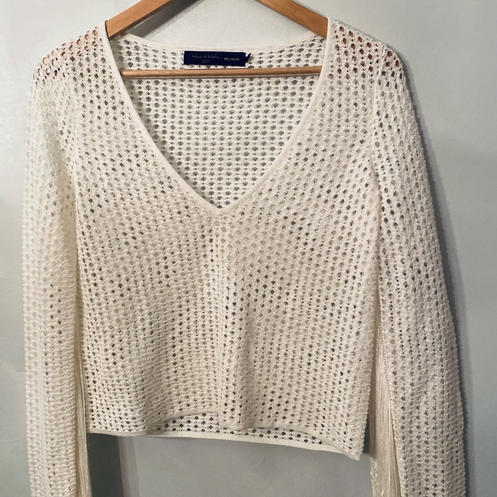 House of Harlow 1960 Fringe Top | White